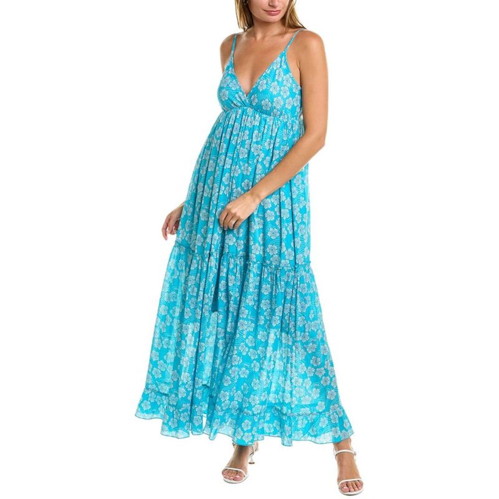 Anthropologie Ro's Garden Blue Floral Hawaii Maxi Dress